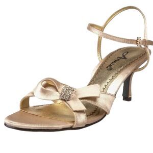ANNIE Gold Satin Dress Sandals With Rhinestone Bow Size 8.5